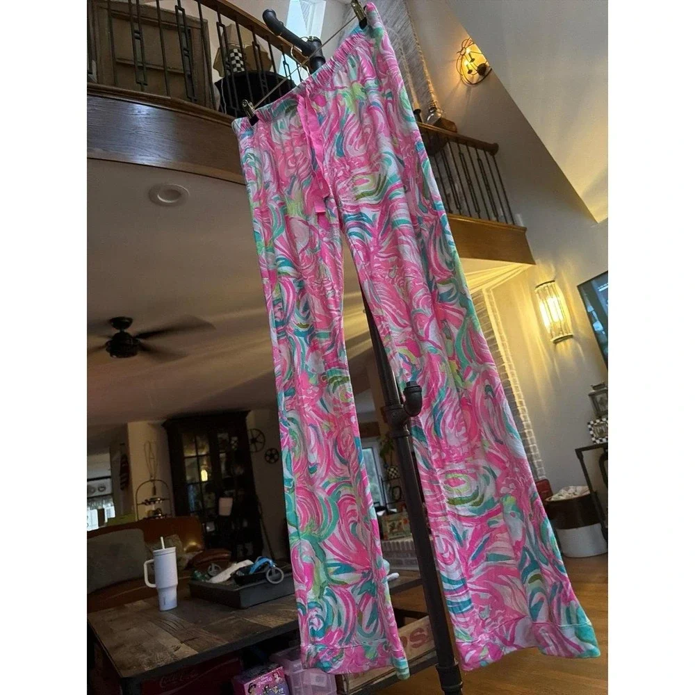 Pulitzer printed knit pajama pants colorful pink, green, and blue women's large